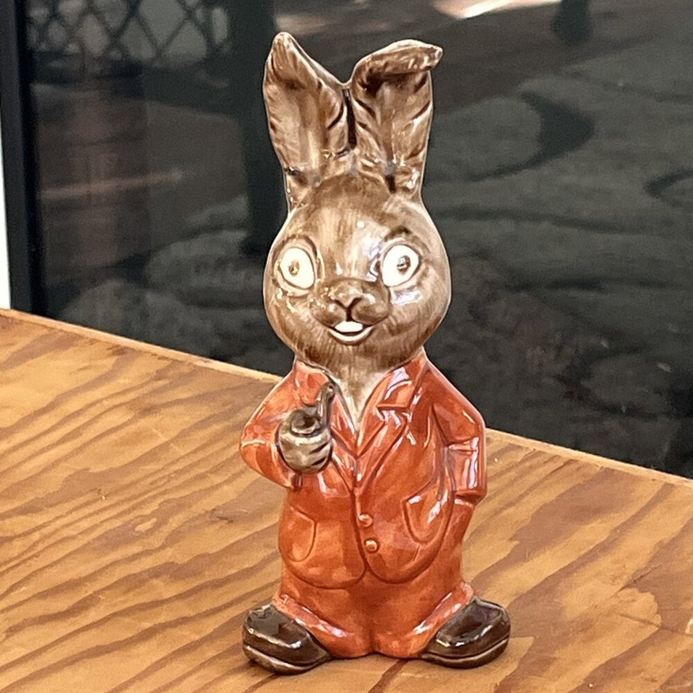 Vintage Ceramic Anthropomorphic Bunny Rabbit Standing With Pipe 7”